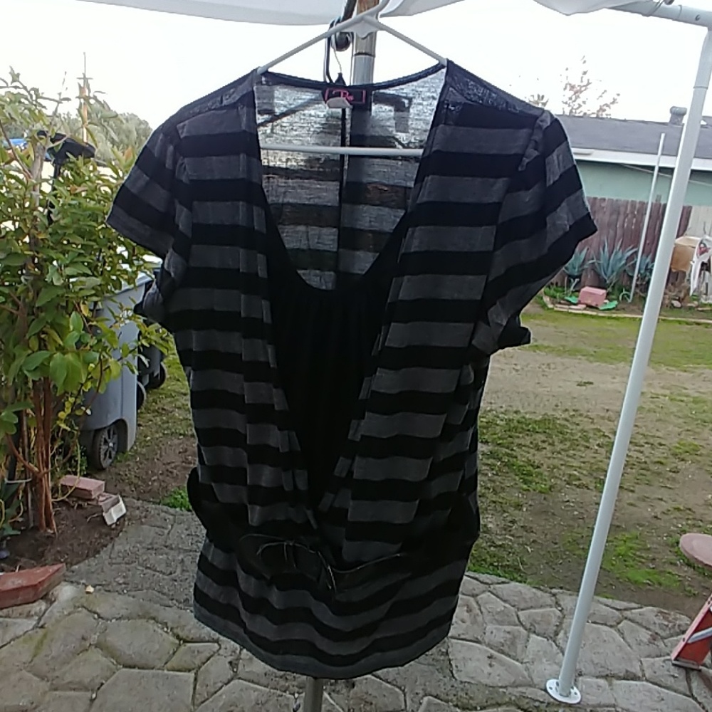 Stripped Black and Grey Shirt w/Belt Strap
